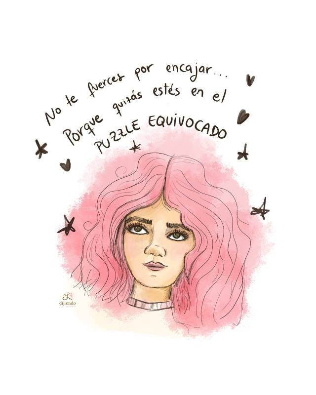 un dibujo mío de una chica y una frase reflexiva