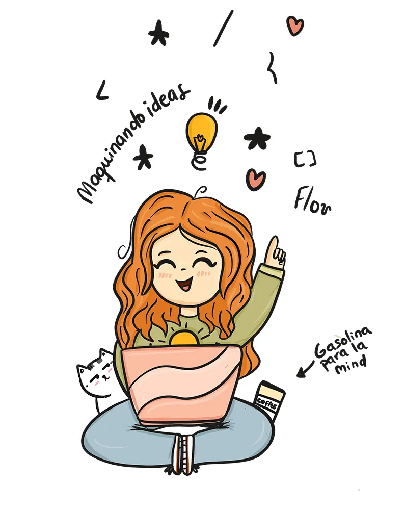 ilustración mía con mi gato y un ordenador, preparándome para contestar