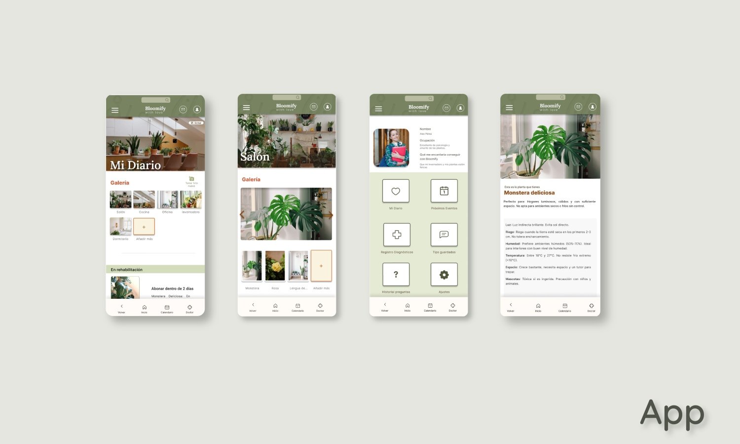 imagen de las pantallas de la app de Bloomify