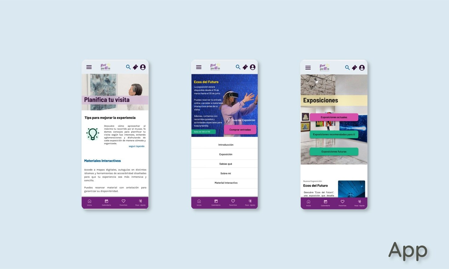 imagen de las pantallas de la app de New gener-ART-ion